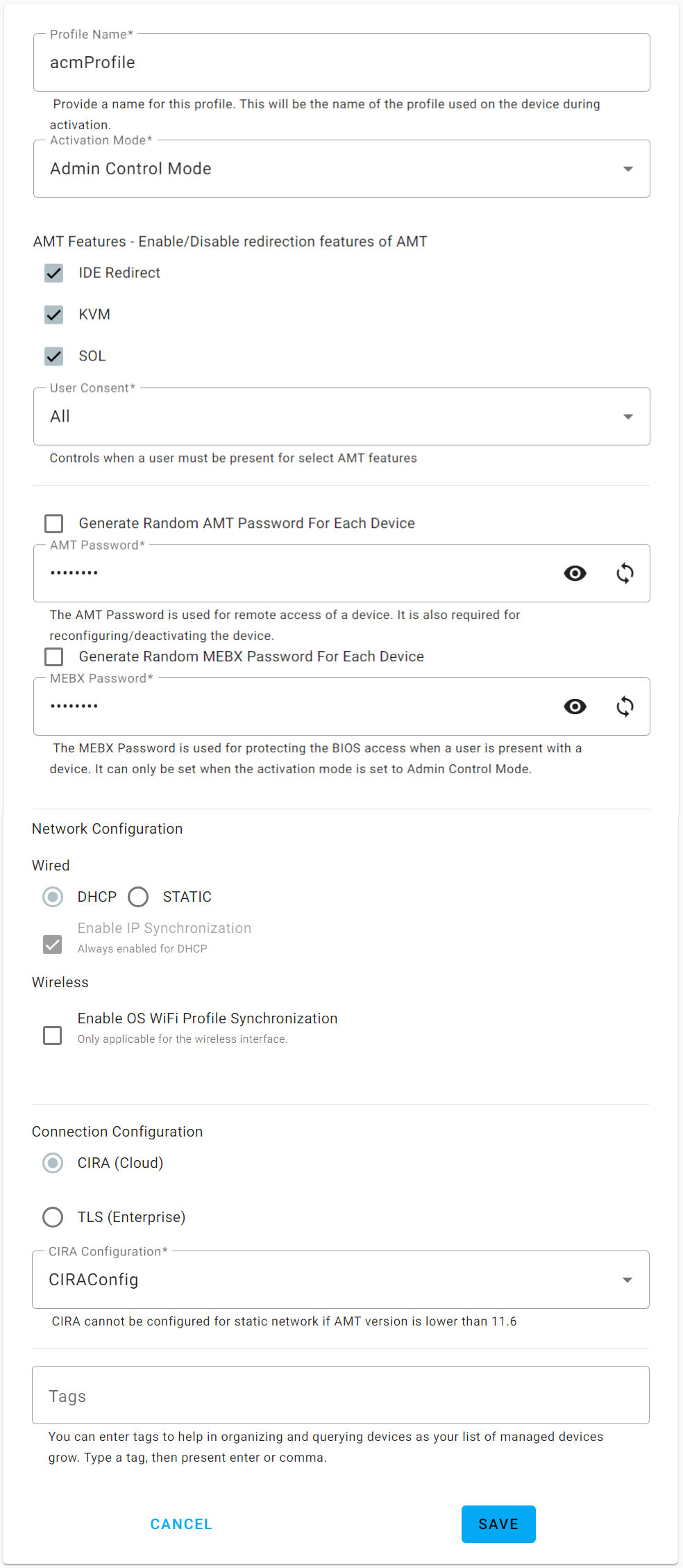 Figure 3: Example ACM profile